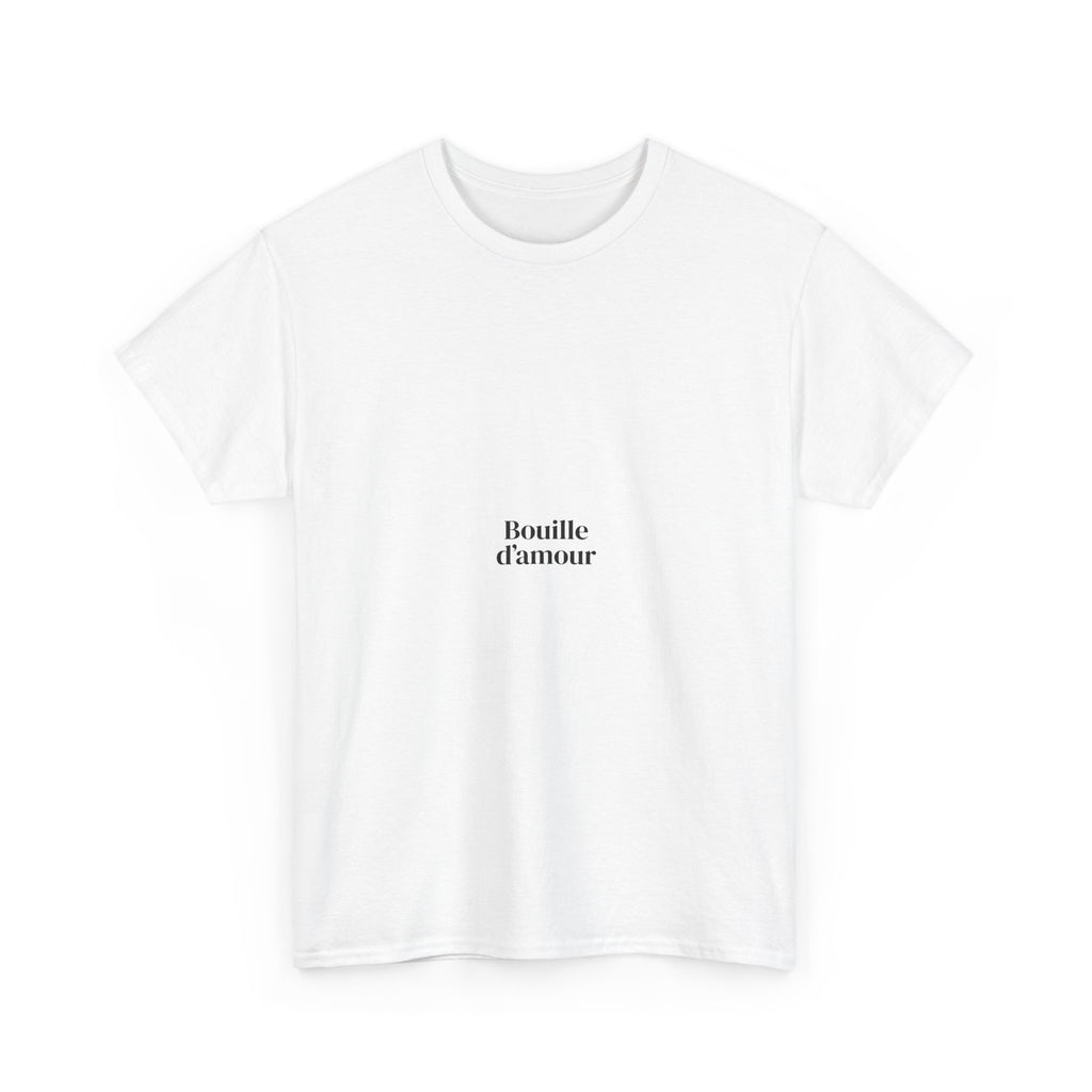 Bouillie d'amour Minimalist White Tee — French Phrase Chest Print