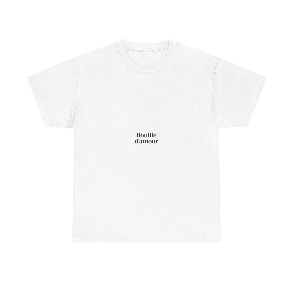Bouillie d'amour Minimalist White Tee — French Phrase Chest Print