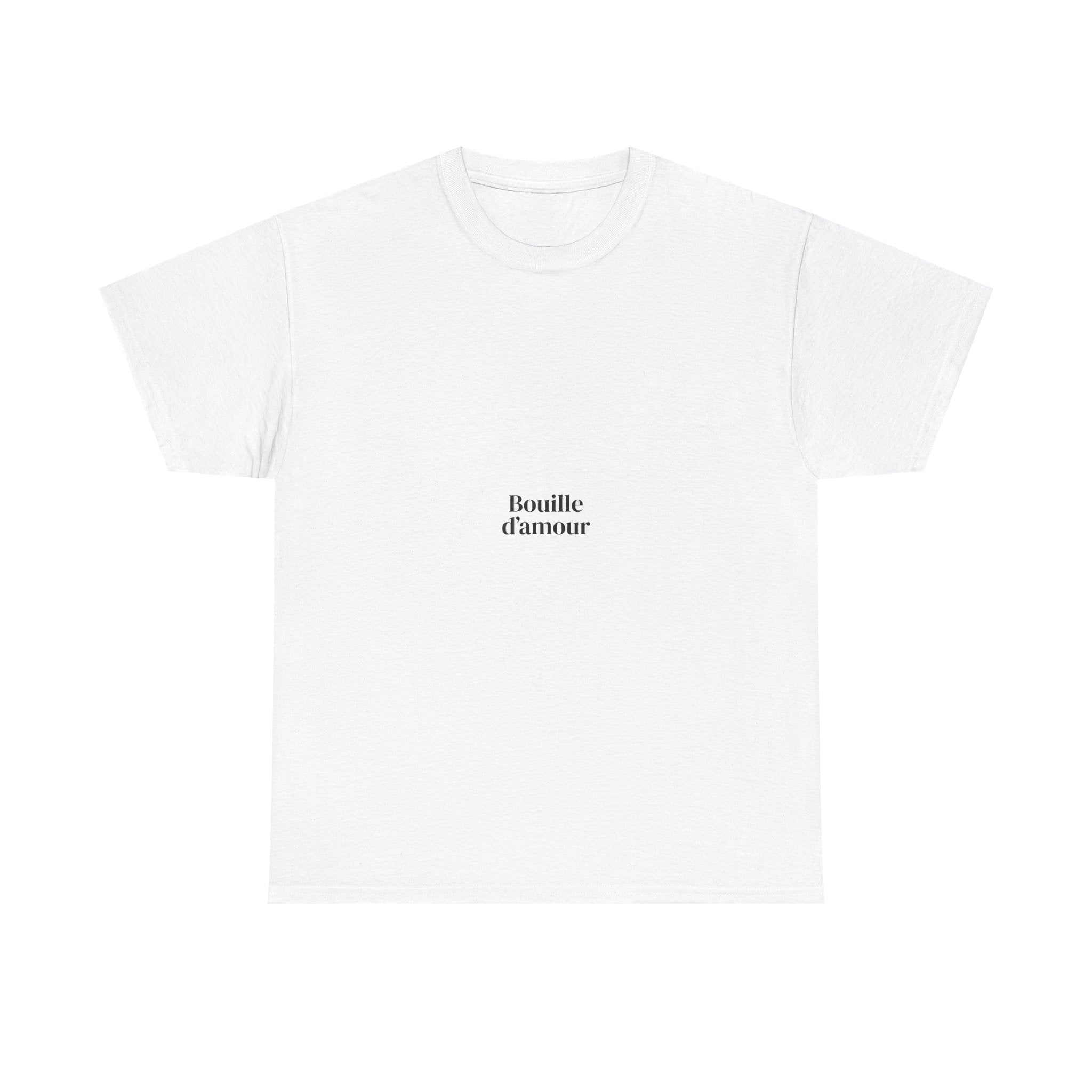 Bouillie d'amour Minimalist White Tee — French Phrase Chest Print