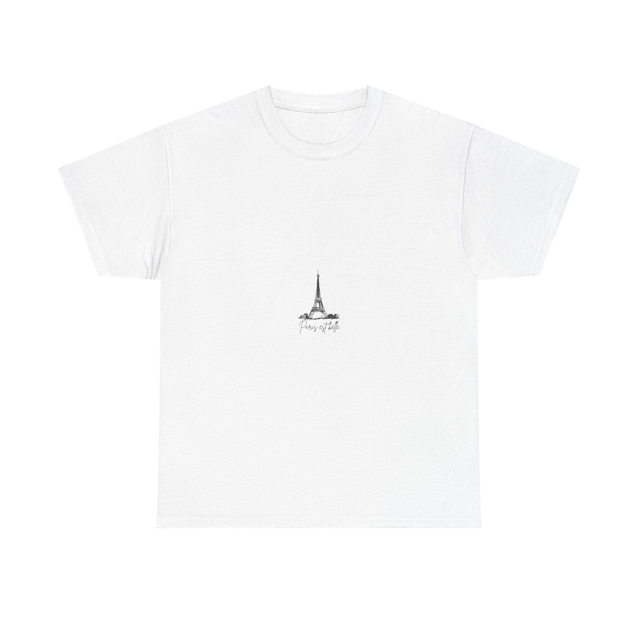 Paris Eiffel Tower Minimalist Tee — 'J'ouvre le cœur' Chest Design