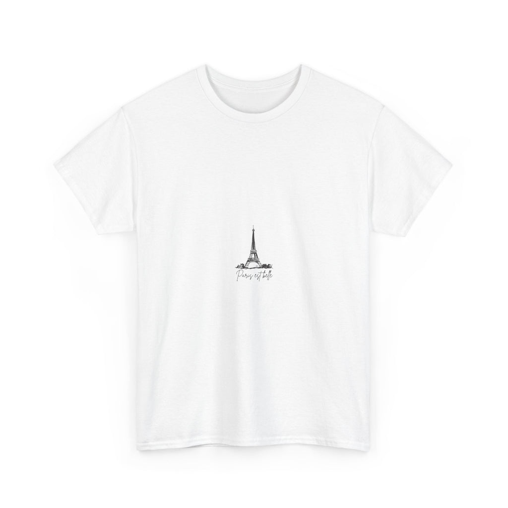 Paris Eiffel Tower Minimalist Tee — 'J'ouvre le cœur' Chest Design