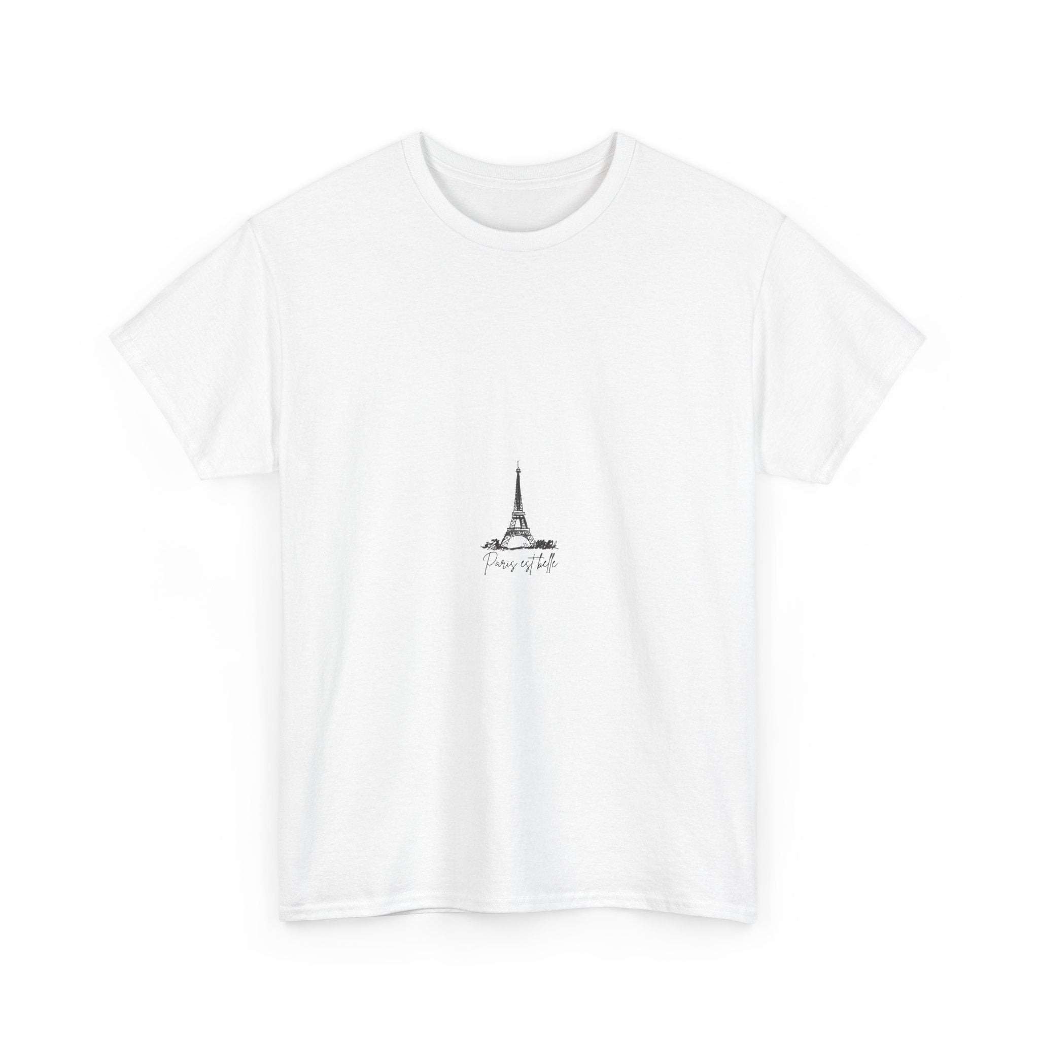 Paris Eiffel Tower Minimalist Tee — 'J'ouvre le cœur' Chest Design