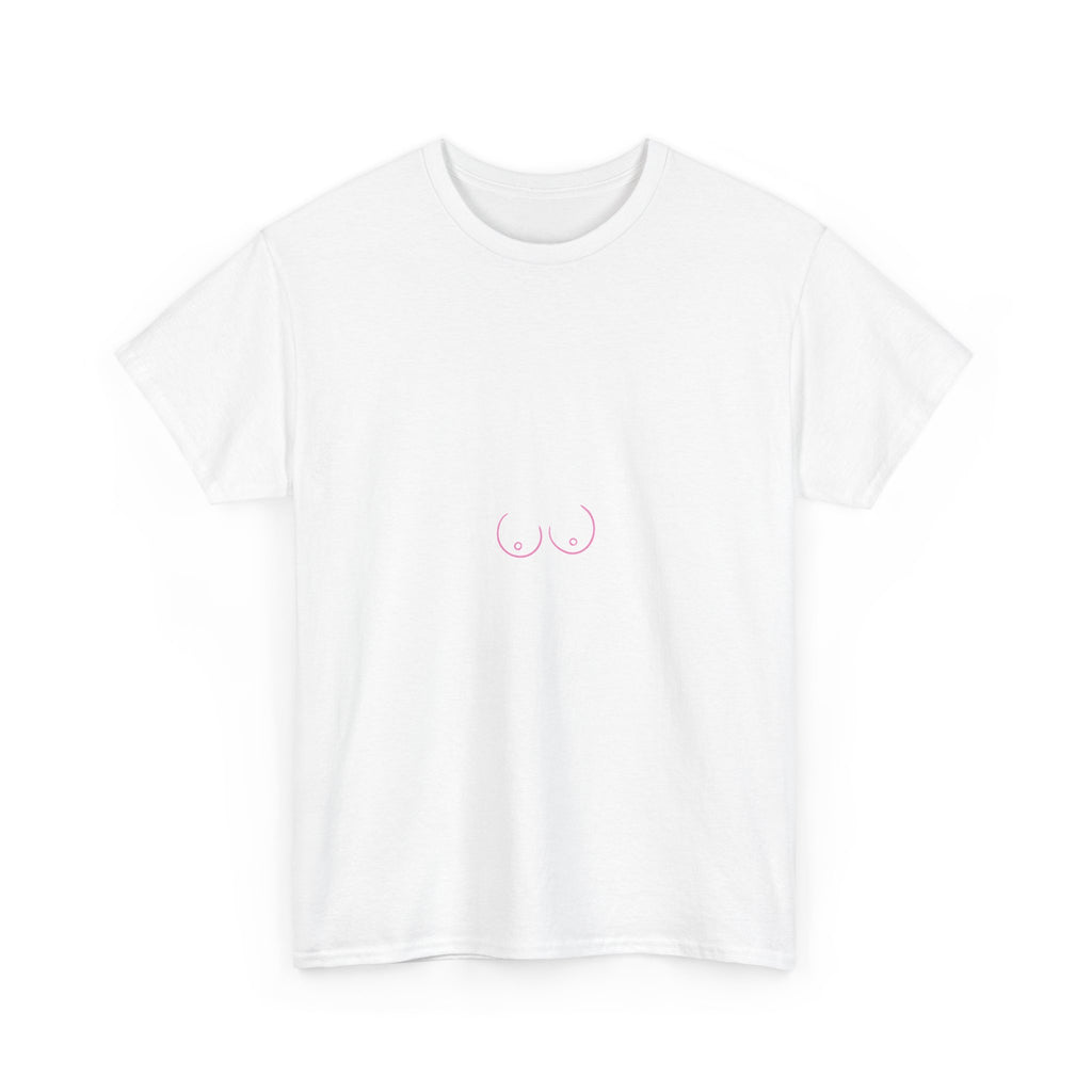 Breast Minimalist Tee — Small Pink Line Art Boob Graphic