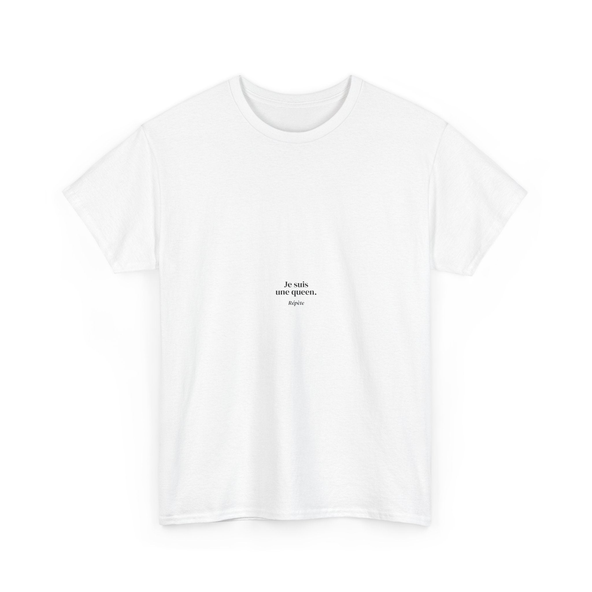 Minimalist White T‑Shirt with Tiny Center Text – 'in ruins, more options, again'